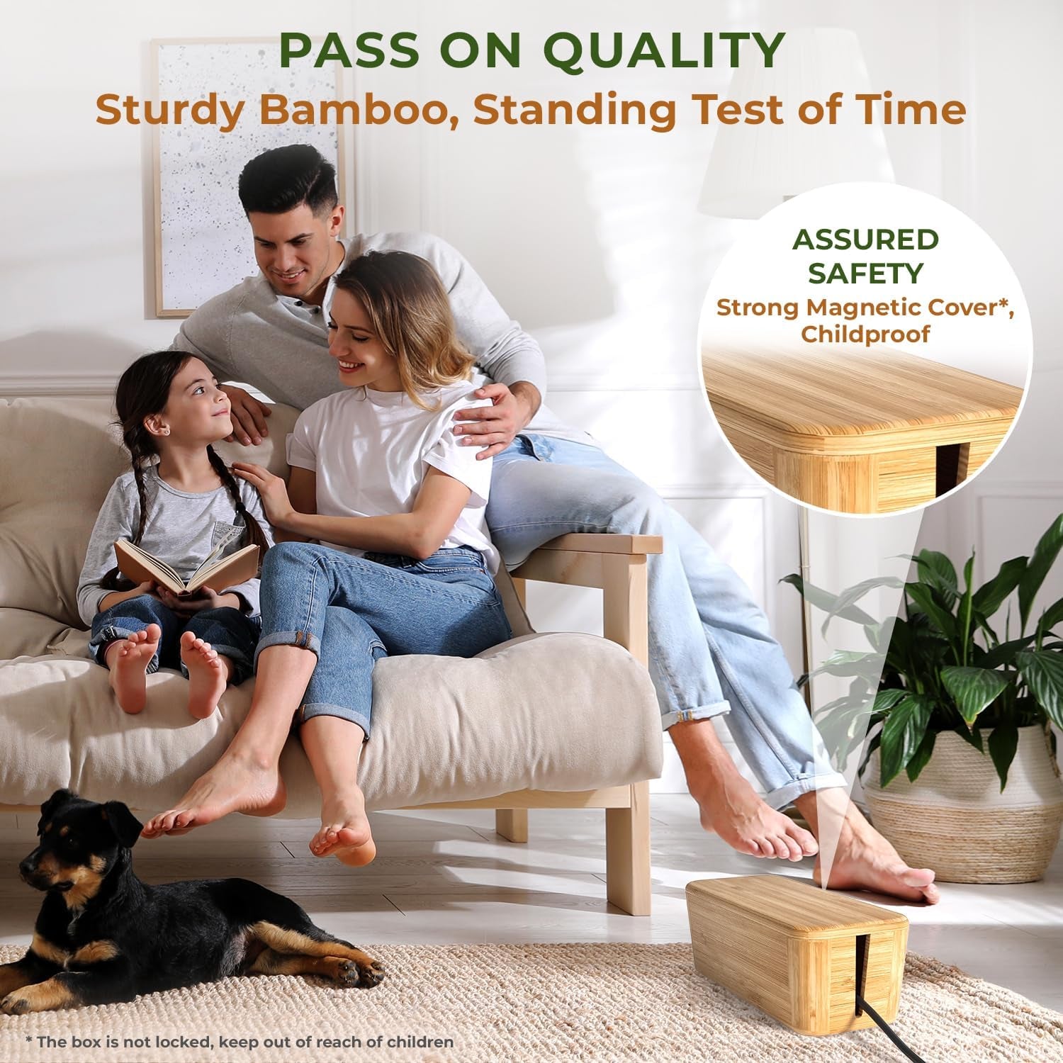 Bambox Premium by  - Indestructible Bamboo Cable Management Box - Stylish Cord Organizer Box and Cable Organizer Box, Wire Box That Hides Power Strip - Cord Box Hider and Surge Protector Cover