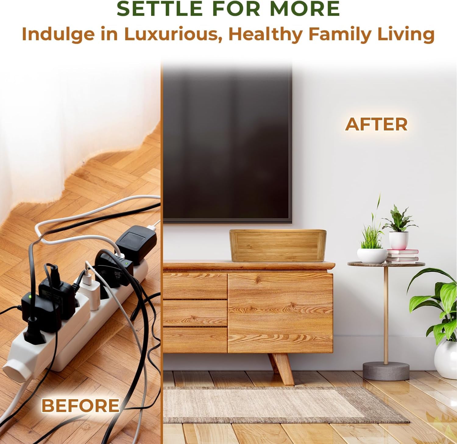 Bambox Premium by  - Indestructible Bamboo Cable Management Box - Stylish Cord Organizer Box and Cable Organizer Box, Wire Box That Hides Power Strip - Cord Box Hider and Surge Protector Cover