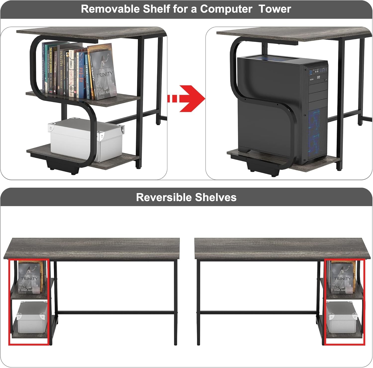 Reversible Computer Desk for Small Spaces with Shelves,Gaming Desk Office Desk for Home Office (55In, Black Oak)