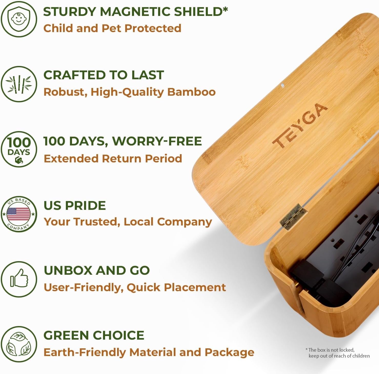 Bambox Premium by  - Indestructible Bamboo Cable Management Box - Stylish Cord Organizer Box and Cable Organizer Box, Wire Box That Hides Power Strip - Cord Box Hider and Surge Protector Cover